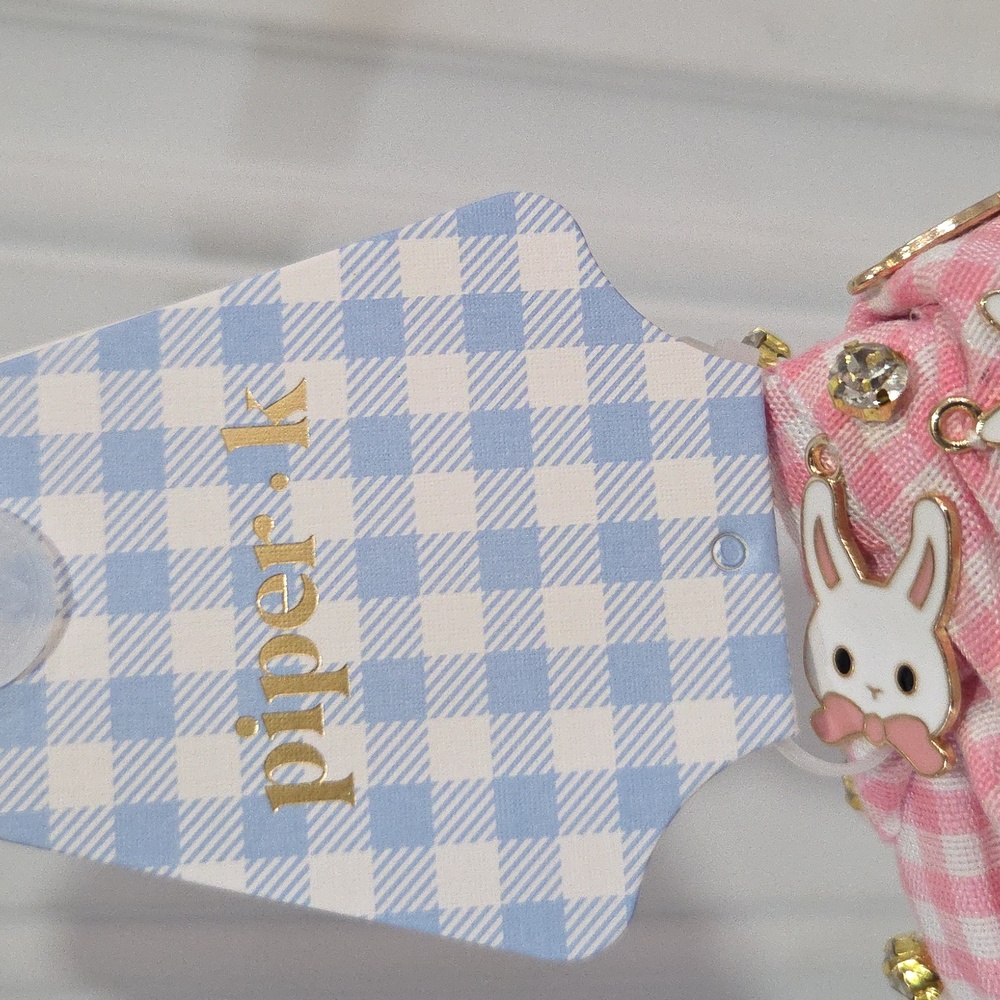 🐇🔹️Piper K 🔹️Pink Gingham  Bunny Carrots  Accent Easter Egg Headband - Picture 6 of 7